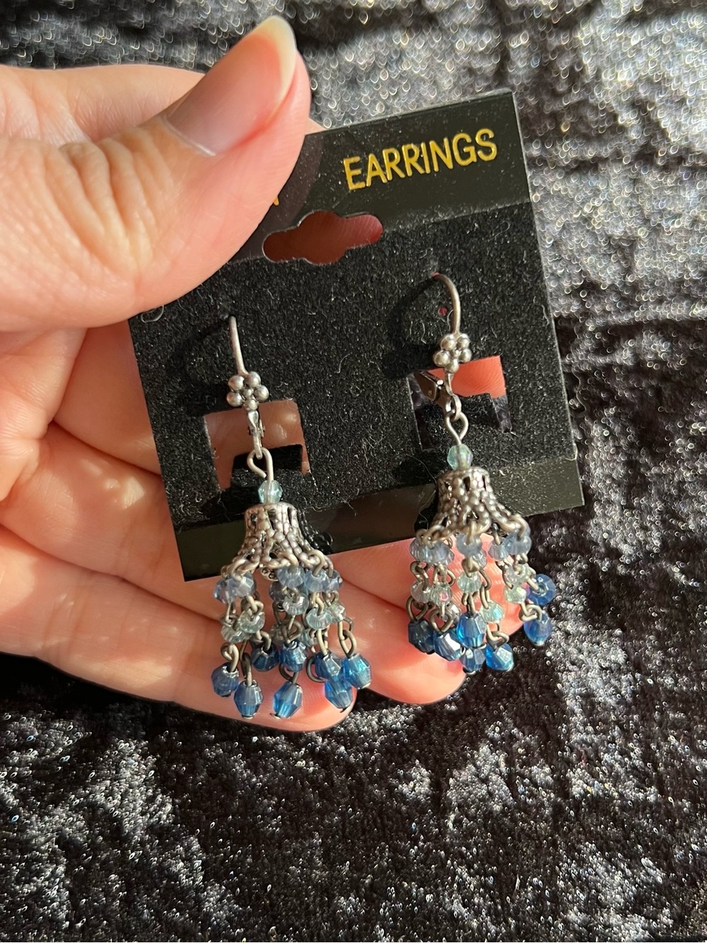 Fashion Blue Beaded Dangle Earrings - Picture 2 of 2